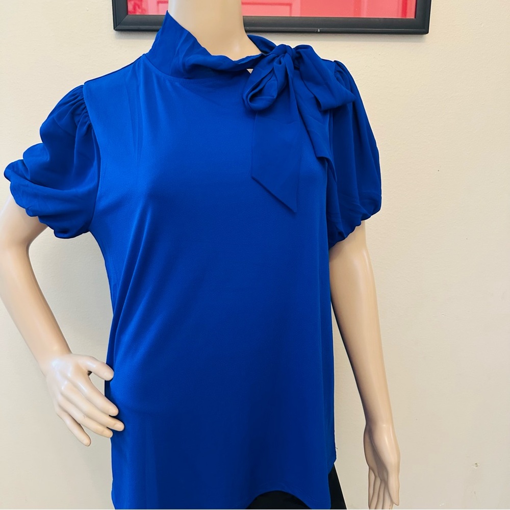 Cable & Gauge Royal Blue Blouse with Bow Accent